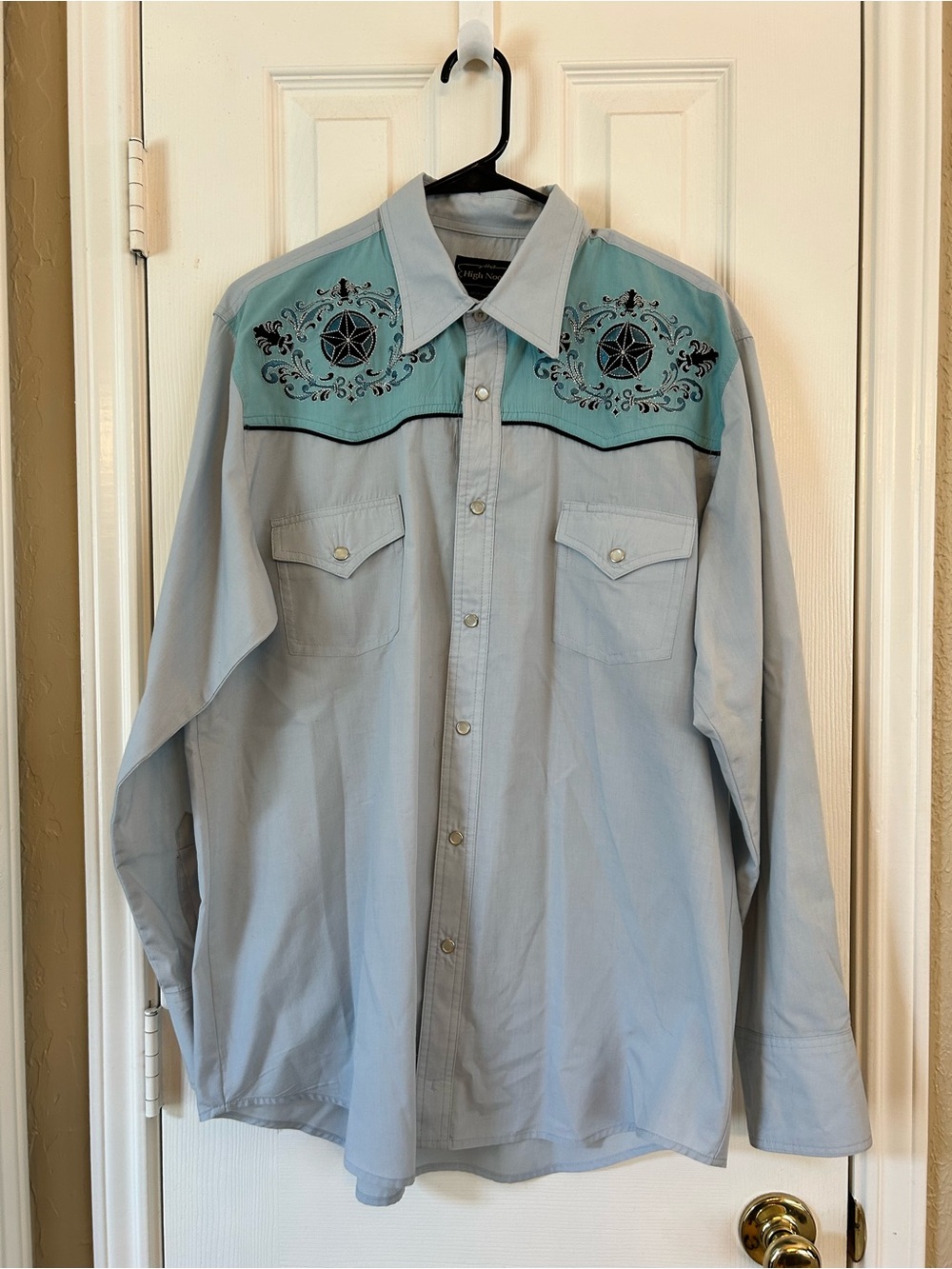High Noon Mens Long Sleeve Western Embroidered Star Pearl Snap Shirt Size Large